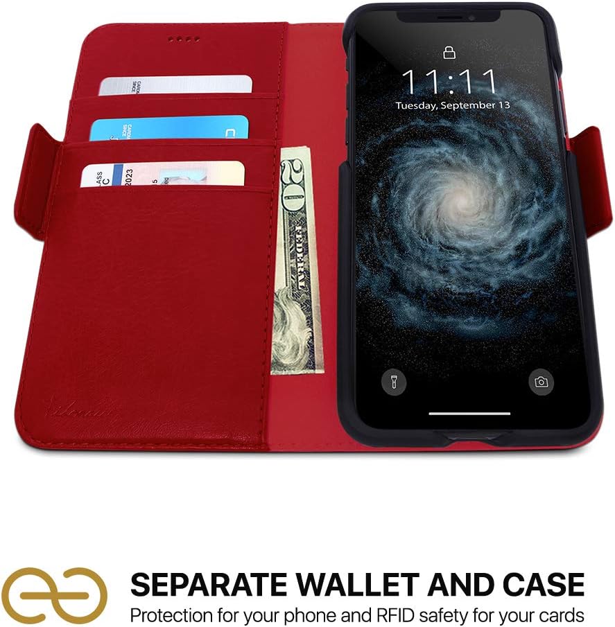 dreem Fibonacci 2-in-1 Wallet-Case for Apple iPhone 11 Pro - Luxury Vegan Leather, Magnetic Detachable Shockproof Phone Case, RFID Card Protection, 2-Way Flip Stand - Red - Image 3