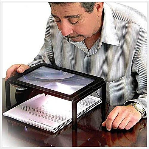AHKUCI Foldable 3X Handheld Reading Magnifier A4 Full Page 4 LED Lights for Reading Support