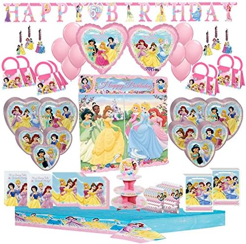 Disney's Princesses Fairy Tale Friends Party Pack Including Favor Blowouts,Banner,Invitations,Scene Setter,Hanging, Plates,Balloon,Napkins,Tablecover,Treat Plastic,Treat Box ,Cupcake Holder 140pc