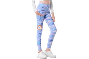 BELEROY Girls Fleece Lined Leggings Youth Warm Yoga Pants with Pockets High Waist Kids Winter Athletic Leggings Running Dance