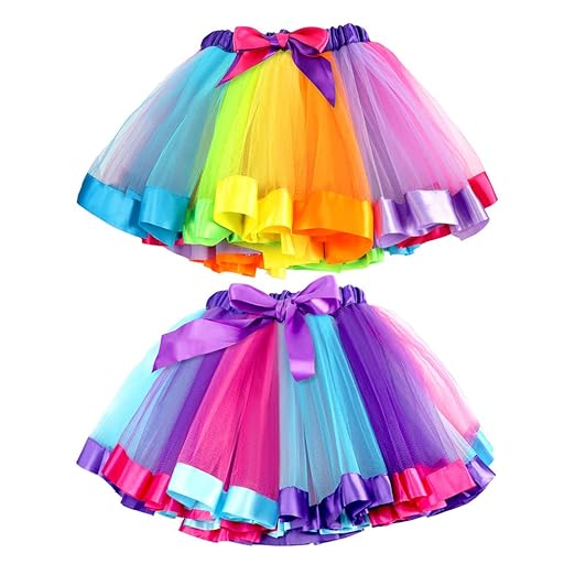 Bascolor 2Stk.Mädchen Regenbogen Tüllrock Tutu Ballettrock Tanzkleid Ruffle Ballettkleid Unterrock Rock Clubwear