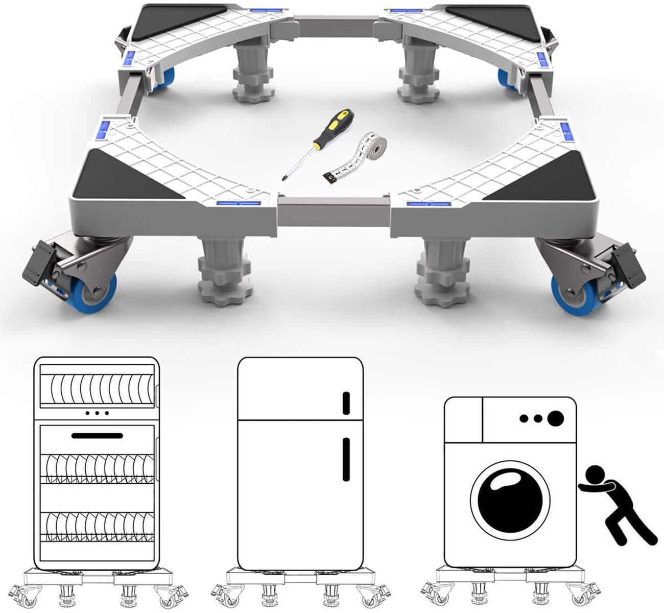 Buy Washing machine stand with 4 Feet and 4x2 wheels, mini fridge stand
