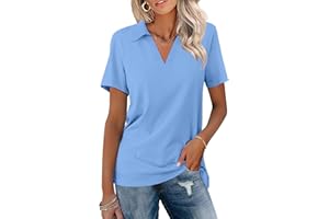 TICTICMISS Women's Polo Shirts Short Sleeve V Neck Summer Tops Business Casual Collared Shirts Loose Tees