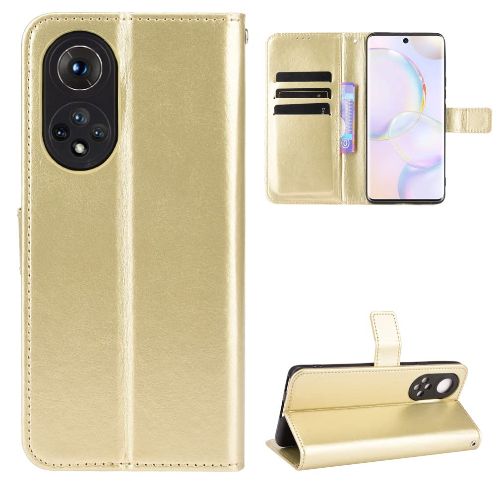 BellaCase Huawei Honor 50 Case [Wallet Case] [Kickstand] [Card Slots] [Magnetic Flip Cover] Compatible with Huawei Honor 50 Smartphone(Golden)