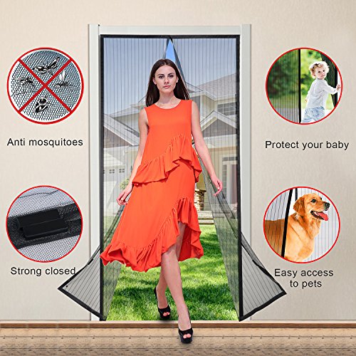 Magnetic Screen Door Fits Door Up To 36x82 Inch, Cozime Premium Quality Full Frame Velcro with Reinforced Heavy Duty Magnets and Mesh Curtain Keeps Bugs & Mosquitoes Out (Nonwovens)