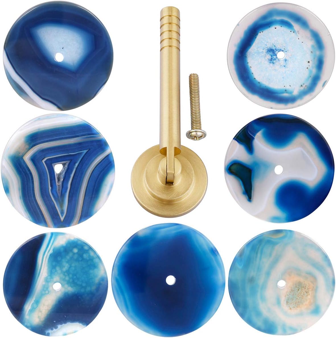 mookaitedecor Set of 2 Blue Agate Slice Crystal Stone Cabinet Drawer Knobs - Image 4