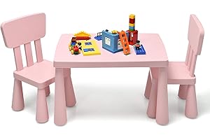Costzon Kids Table and Chairs, 3 Pieces Plastic Desk Children Furniture for Activity, Reading, Drawing, Snack Time, Arts Craf