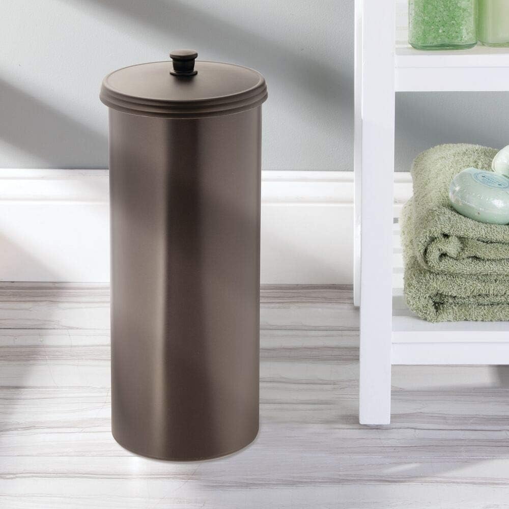 mDesign Modern Plastic Bathroom Storage and Cleaning Accessory Set - Includes Toilet Plunger, Bowl Brush, 3-Roll Toilet Paper Canister with Lid, Wastebasket Trash Can/Garbage Bin - 4 Pieces - Bronze: Home & Kitchen