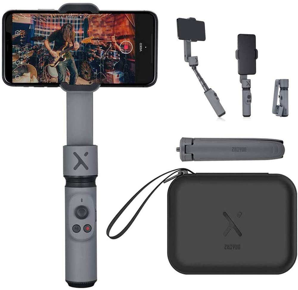 Zhiyun Smooth X 2 Axis Extendable Smartphone Gimbal Stabilizer for Smartphone 245g Foldable & Extendable Grip Design New"ZY Cami" App Gesture Control (Grey Combo)