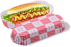 LMTNNB 300Pcs Hot Dog Trays, 6'' Paper Food Trays Eco Friendly, Rectangular White Fluted Hot Dog Tray, Disposable Food Tray for Sandwiches and Hamburgers Hot Dog Cart Accessories