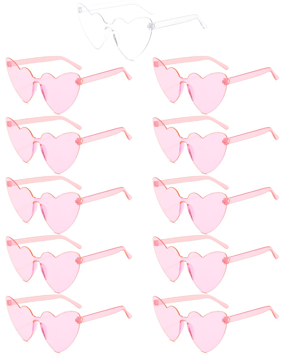 11 Pairs Hen Heart Shaped Glasses Rimless Frameless Sunglasses Transparent Tinted Eyewear, 1 Bride + 10 Team Bride Glasses Bachelorette/Wedding Party Bridal Shower Party Favours Photo Booth Props