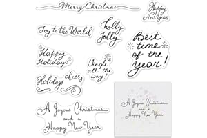 ABTOLS Merry Christmas Clear Stamps for Card Making and Photo Album Decorations, Happy New Year Words Winter Snowflake Frame Clear Rubber Stamps for Card Making Decoration and DIY Scrapbooking