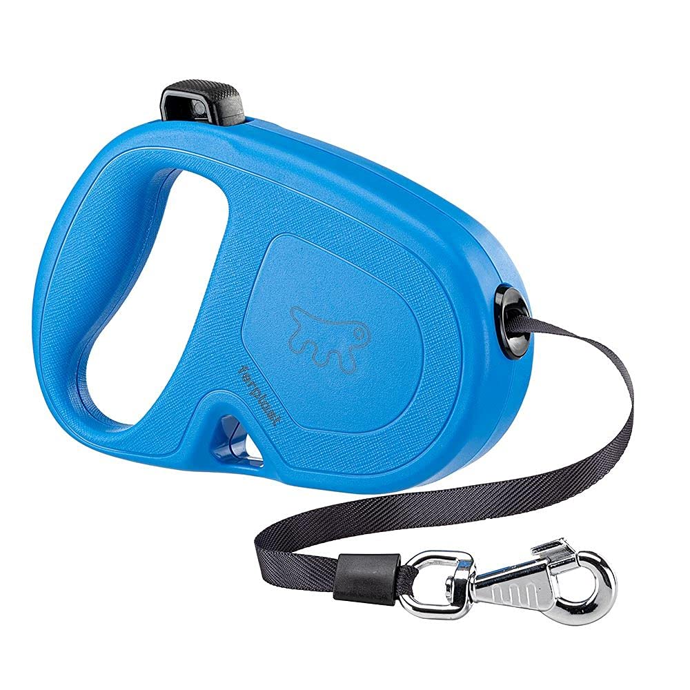 Ferplast FLIPPY ONE Extendable Dog Lead - Practical Bag Holder - Single Lock & Release Button - Ergonomic Italian Design - Tape - Max 50 Kg - 5m, Blue