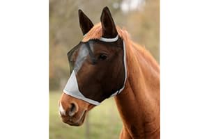Hilltown Adjustable Fly Mask for Horse with Ears - UV-Block, Large Eye Space, Breathable, Built to Last, Comfort Fit - Horse Fly Mask for Daily Stable, Hot Weather Riding & Competition - Full, Grey