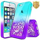 iPhone 5C Case w/[Screen Protector HD Clear], NageBee Glitter Liquid Quicksand Waterfall Floating Flowing Sparkle Shiny Bling Diamond Girls Cute Case for iPhone 5C -Aqua/Purple
