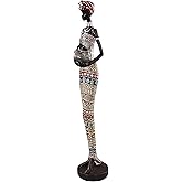Lescafita African Traditional Art Handmade Statues, Colorful Geometric Pattern Long Skirt Women's Ornaments and Decorations, Suitable for Home Study Display and Cultural Gift Collection