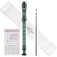 Eastar Soprano Recorder Instrument for Kids Students Beginners, German fingering C Key Recorder Instrument 3 Piece with Cleaning Kit, Storage Bag, Fingering Chart, ERS-1GG, Dark Green, School-Approved
