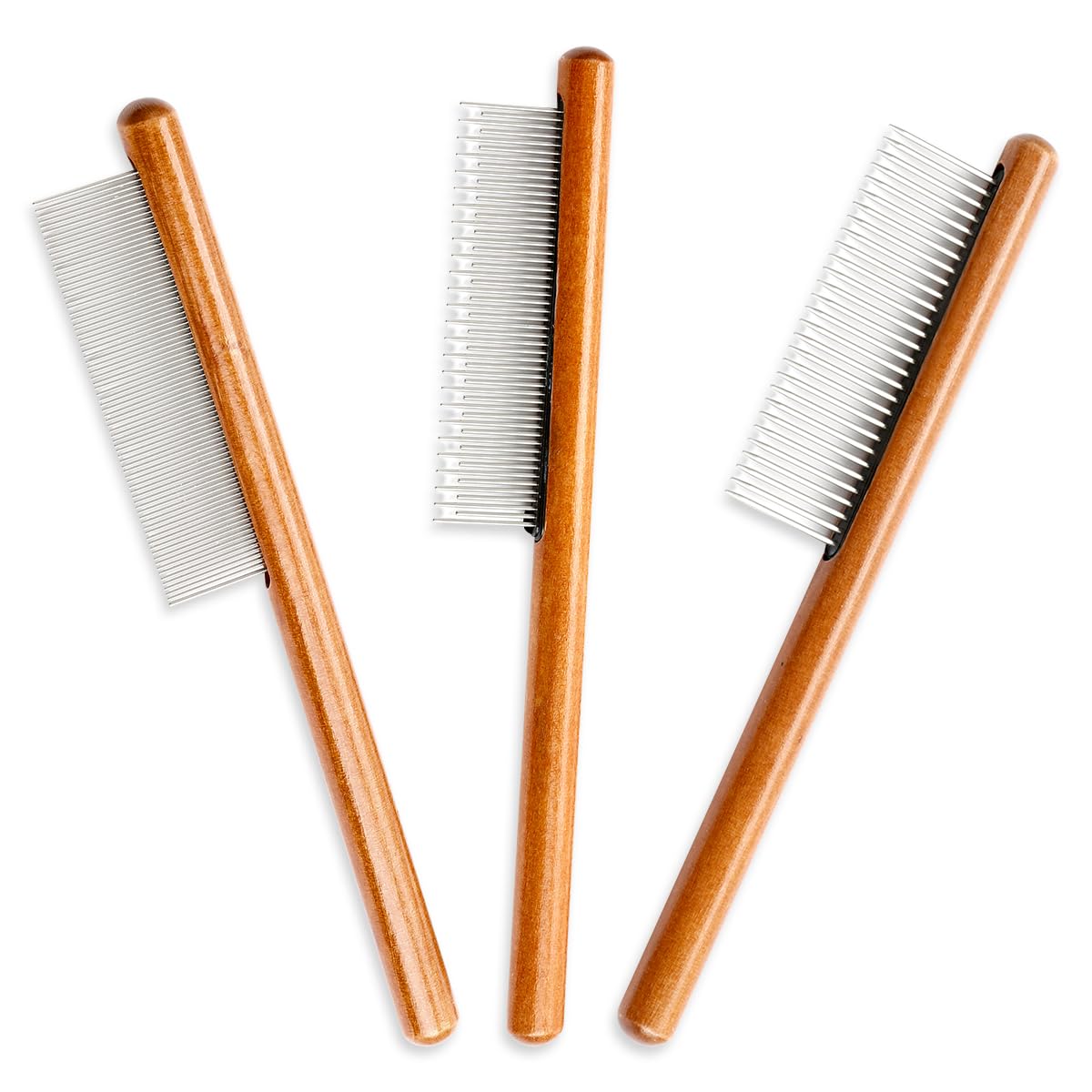 GLADFRESIT Flea Comb for Pets,3PCS Comfortable Stainless Steel Dog Cat Grooming Combs with Rounded Teeth Knotting Comb for Pet Tangled Long Hair