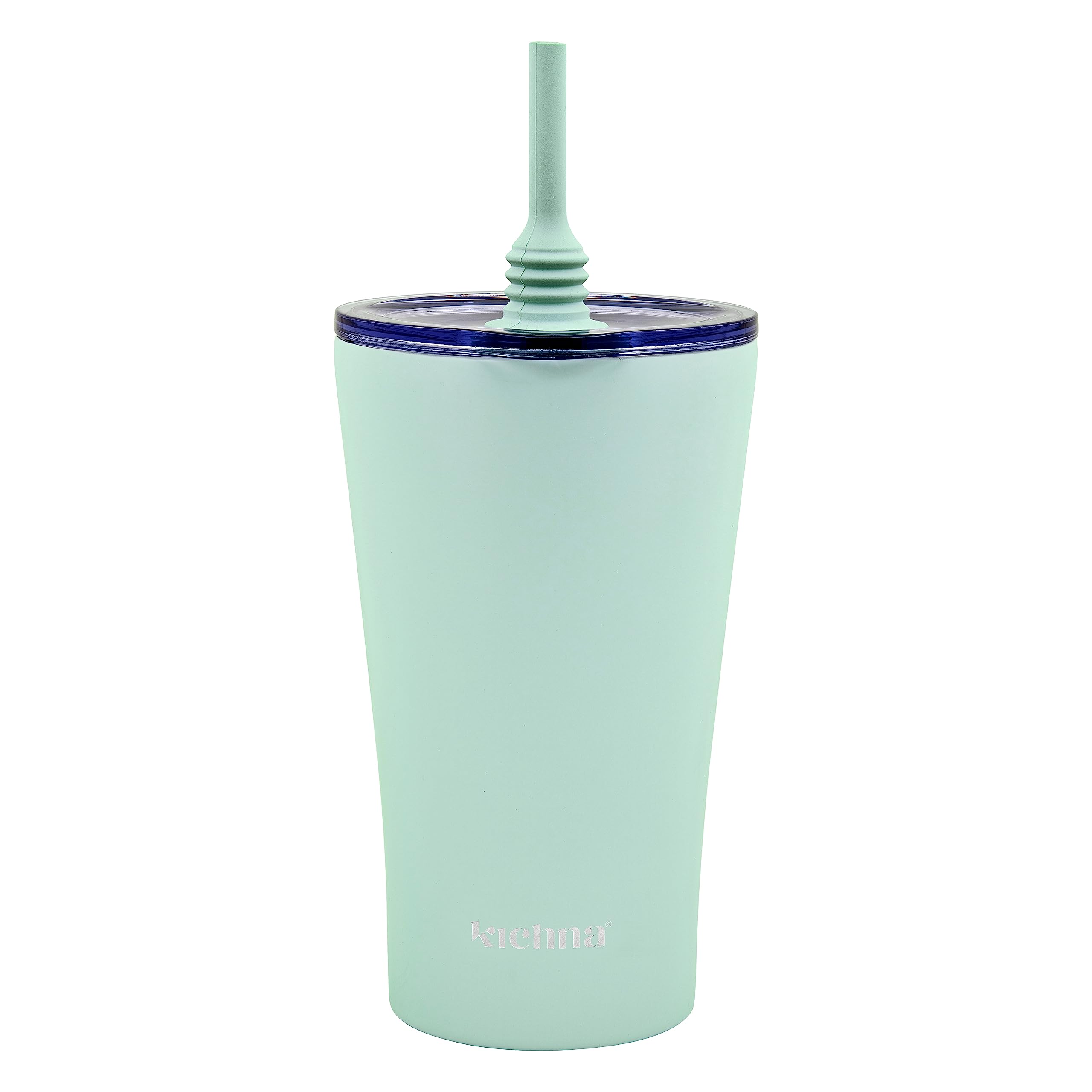 Kichna The Sipper Double Walled Stainless Steel Coffee, Water Tumbler 550ml | Wide Mouth, Flexible & Removable Straw with Splash & Leak Proof with Silicon Lid | Keeps Cold for 14Hrs | Pistachio Green