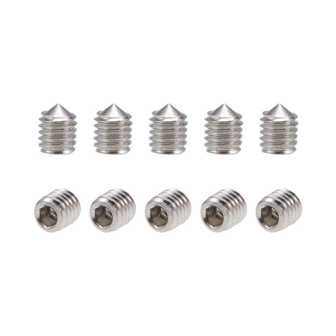 sourcing map 40Pcs M5x6mm Internal Hex Socket Set Grub Screws Cone Point 304 Stainless Steel Screw