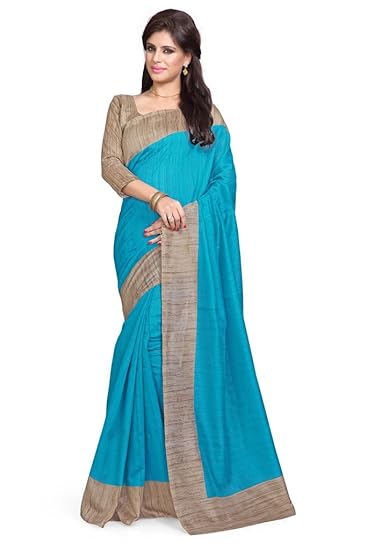 Womens Art Silk Border Saree With Un-stitched Blouse Piece (824A-Turquoise, Beige-6.3 meters)