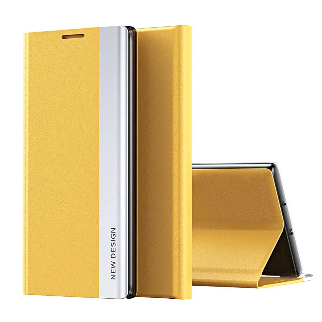 COQUE Case for Xiaomi 11T Pro Cover,Ultra Slim Flip Right Side Magnetic Leather Shell,Shockproof TPU Phone Cover for Xiaomi 11T Pro-Yellow — image 1