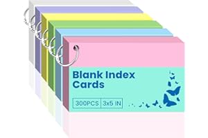 300 PCS Index Cards 3x5 in Blank Flashcards, 3x5 Cue Cards, Flash Cards with 6 Metal Binder Ring, Colored Paper Record, Study