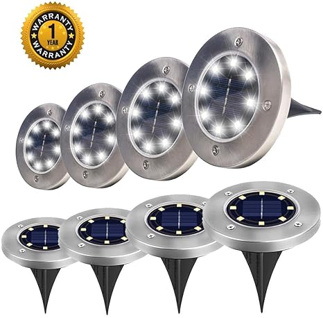 Amazon Sunsheln 8ledソーラーライト 光センサーで夜間自動点灯ライト 埋め込み式 防水ライト ガーデン 庭 芝生 公園に適うアウトドア用ライト 白色燈 8個同梱 地中埋込型ライト