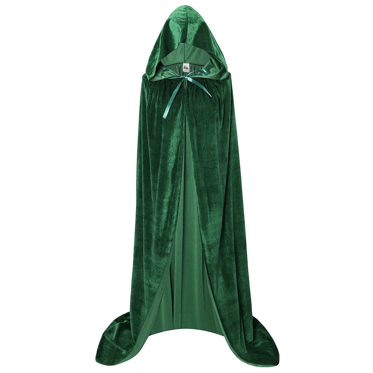 Makroyl Unisex Hooded Cloak Long Velvet Cape For Halloween Christmas Cosplay Costume (Green, L)