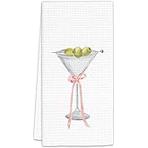 FIicy Martini Decor Kitchen Towels, Coquette Bow Martini Bar Dish Towels, Pink BowMartini Decorative Hand Towels for Kitchen Home Bar, DirtyMartini Lover Gift Home Bars Kitchens Decor(16x24 Inch)