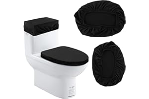 NOWHYX Toilet Lid Cover and Toilet Tank Lid Cover Replacement Toilets Covers with Elastic Bottom for Bathroom Decor(Color:Black)