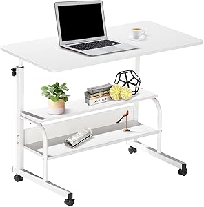 Computer Desk Home Office Student Writing Standing Desk with Storage, Study Desk Laptop Table for Small Space, Small Portable Stand Up Desk for Home Bedroom, Adjustable Rolling Desk 32x16 inch