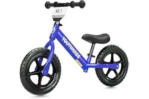Youthkkee 12 Inch Toddler Balance Bike for 1-3 Year Olds, No-Pedal Bike with Tool-Free Adjustable Seat, Quick Assembly, Gift for 1-3 Year Old Boys & Girls with Customizable Plate