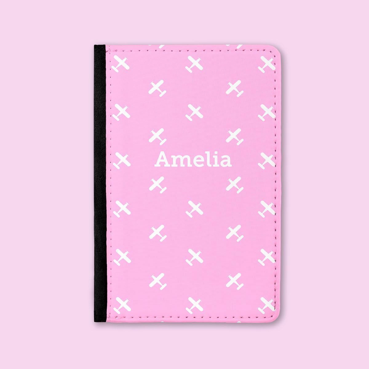 Baby Girls Passport Cover - Pink Aeroplanes - My First Passport - Personalised Kids Passport Holder - PC09
