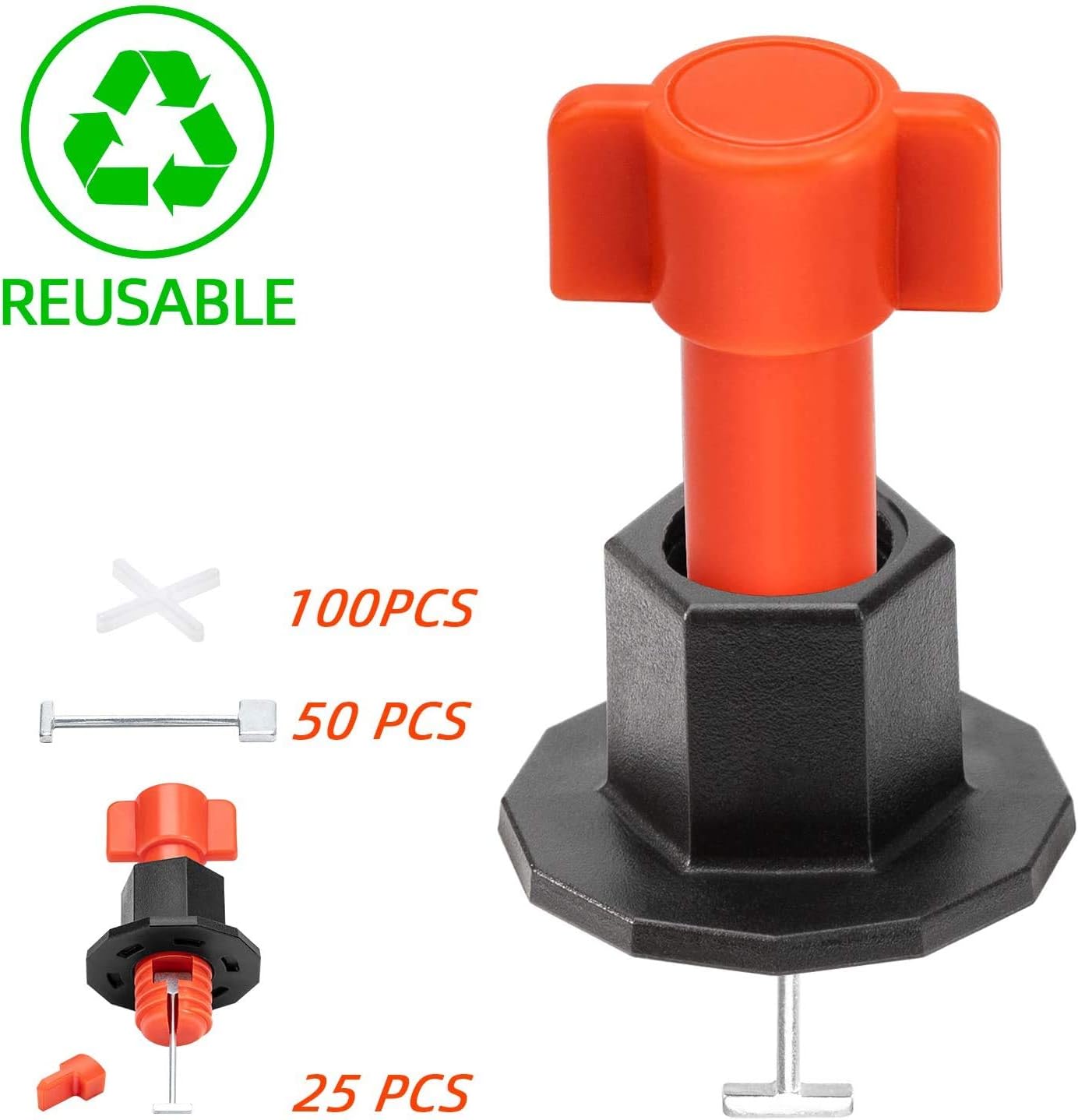 BizoeRade Reusable Tile Leveling System Kits with 100PCS Tile Spacer and 50 PCS Replaceable Steel Needle for Flat Ceramic Floor Wall Construction Tools - Image 3