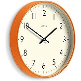 JONES CLOCKS&reg; Studio Clock | Modern Round wall Clock | 12" | Orange | Easy to read numbers | Versatile design for kitchen, living room or office