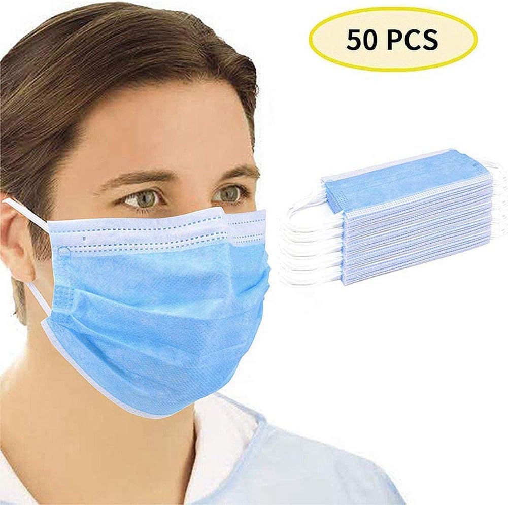 50Pcs Disposable Face 𝐌𝐀𝐒𝐊 3 Ply Filter with Earloops, 3 Layer Filter Face Cover Safety Dust 𝐌𝐀𝐒𝐊