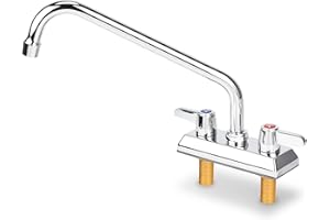 BIETOR Commercial Bar Sink Faucet,4 Inch Center Deck Mount Bar Sink Faucet，2 Hole Brass Constructed,Chrome Polished with 12" Swivel Spout and 90°Rotatable Dual Lever Handles.
