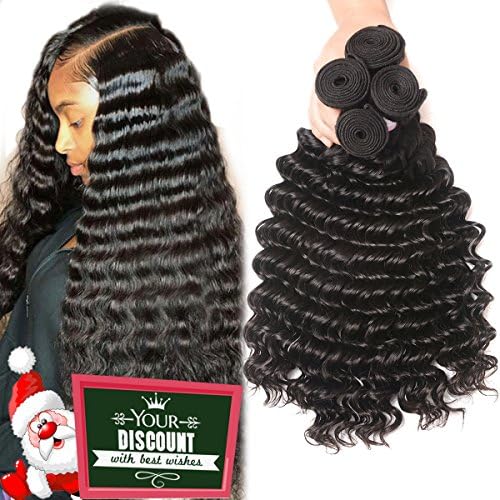 4 Bundles of Brazilian Vrigin Hair Deep Wave Bundles 22 24 26 28 8A Unprocessed Remy Human Hair Weave Extensions Natural Color Can Be Dyed and Bleached