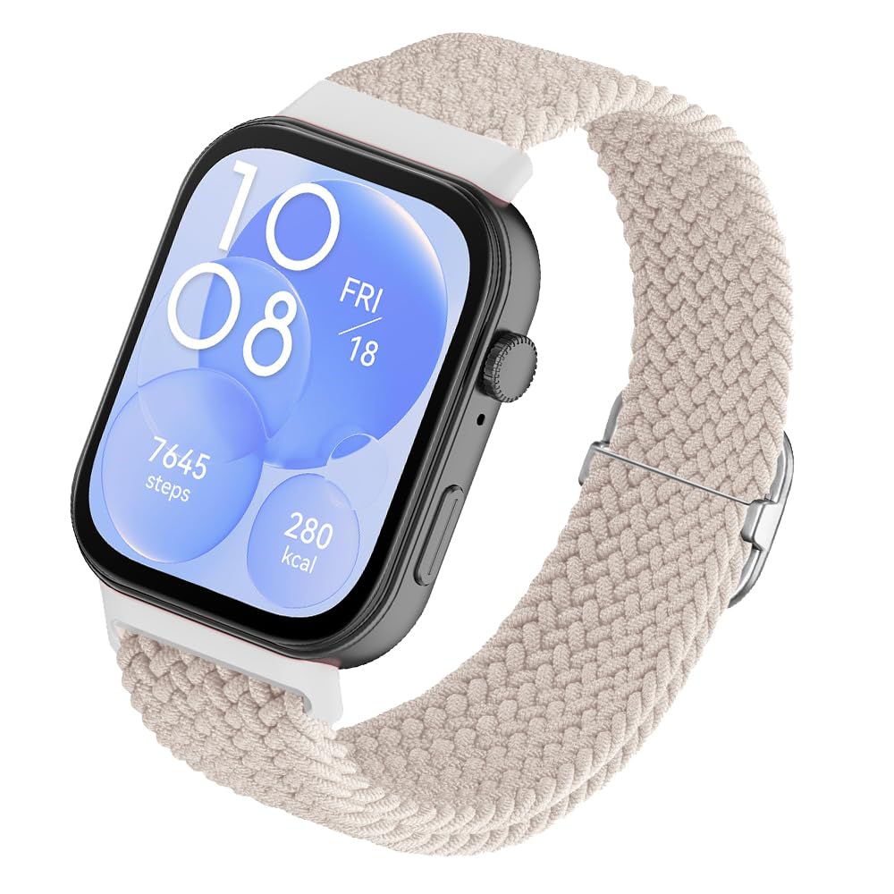 SeNool Strap Compatible with Huawei Watch Fit 4/Fit 4 Pro/Fit 3, [Nylon Braided Watch Band] [Soft, Breathable, Durable, Light], Replacement Bracelet for Huawei Watch Fit 4/Fit 4 Pro/Fit 3 - Starlight