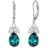 VONALA Celtic Knot Birthstone Dangle Earrings 925 Sterling Silver Irish Crystal Leverback Earrings Christmas Jewelry Gifts for Women