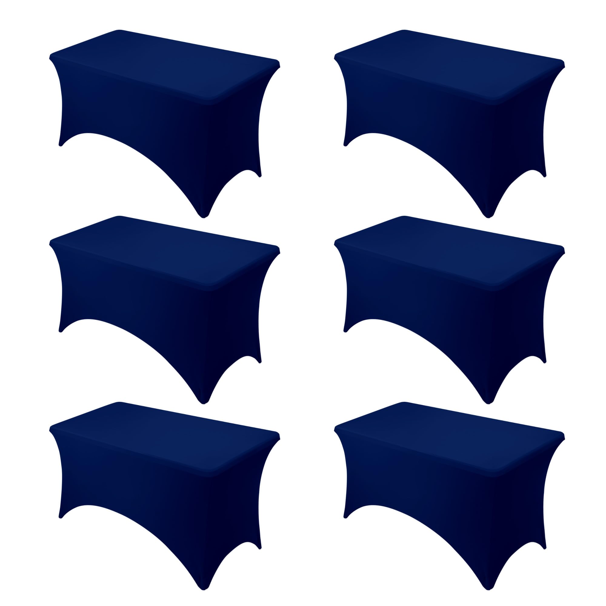 Photo 1 of Dailyset 6-Pack Premium Navy Blue Spandex Tablecloths for 4ft Rectangle Tables, Stain & Wrinkle-Resistant, Washable Stretch Polyester Fitted Table Cover for Weddings, Banquets, Trade Shows Events
