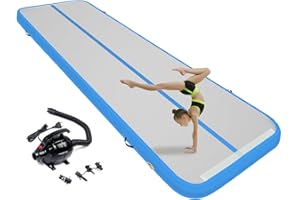 GYUEM 13ft/16ft/20ft Inflatable Air Gymnastics Mat Training Mats 4.3ft Widening 4 inches Thickness Gymnastics Tracks with Electric Air Pump for Home Use/Training/Cheerleading/Yoga/Water