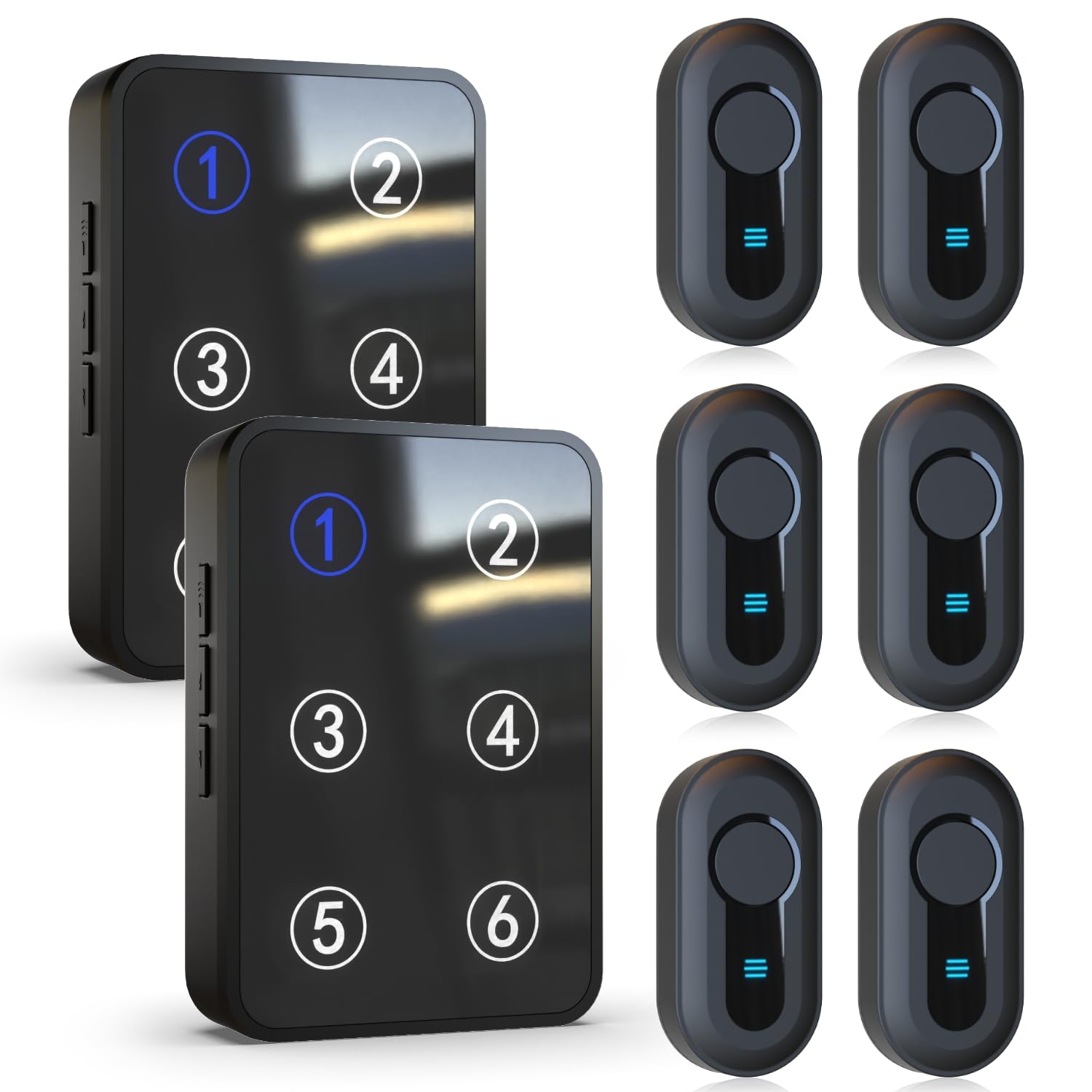 Wireless Caregiver Pager Call Button Nurse Call System 500Ft Range with LED Number Display for Elderly/Patient/Disabled at Home/Hospital/Clinic(6 Waterproof Call Button & 2 Receiver)