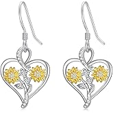 Sunflower Earrings 925 Sterling Silver You Are My Sunshine Two Sunflowers Dangle Earrings for Women Gifts
