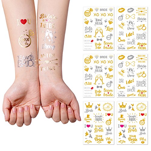 Buy 122 pcs Bachelorette Party Temporary Tattoos(6 sheets) Gold and
