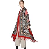 DANA XU 100% Merino Wool Pashmina Shawl for Women 96"x43", Oversized Cashmere Wrap with Tassels, Floral Travel Blanket Cape