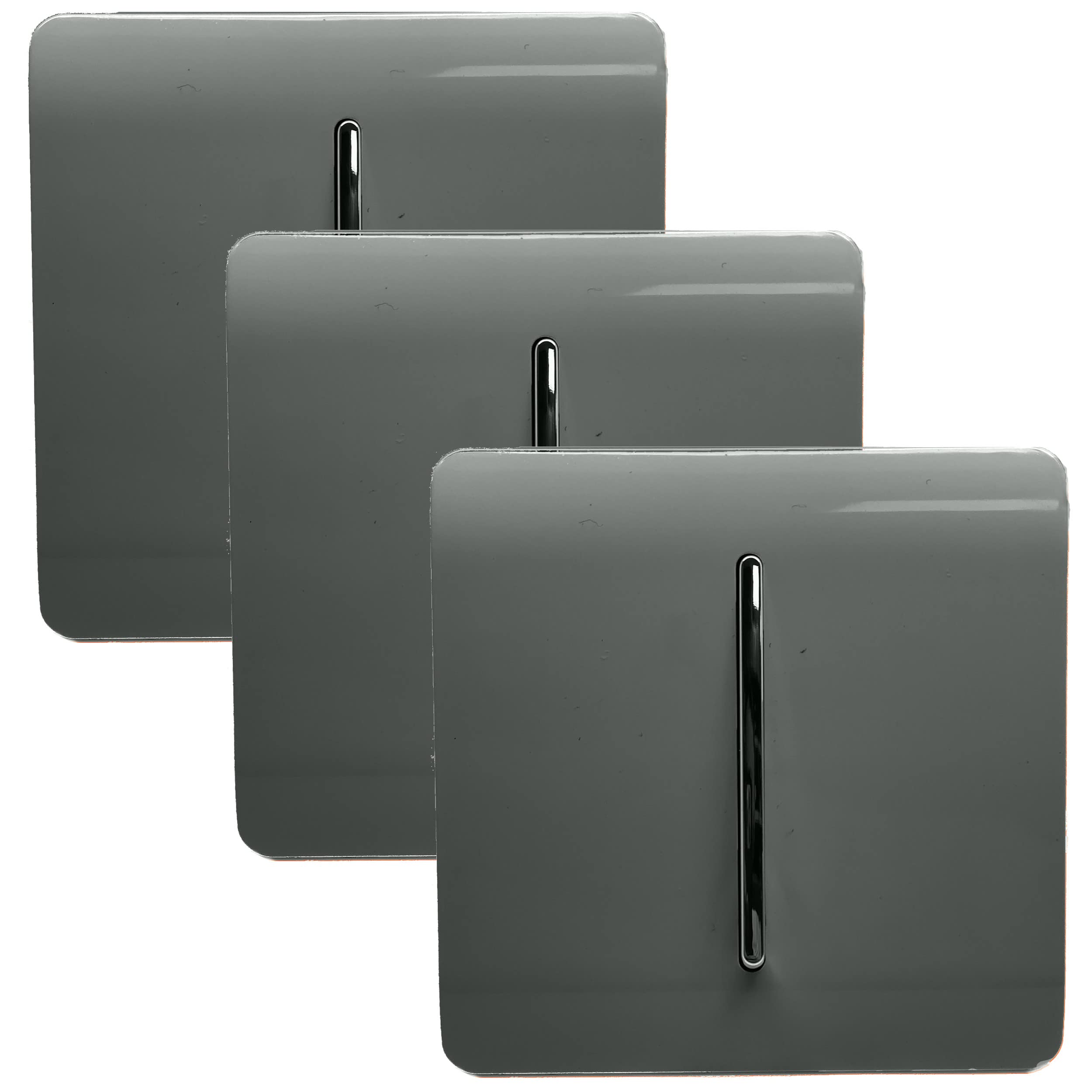 Trendi ART-SS2 1 Gang 2 Way 10 Amp Rocker Chrome Light Switch Glossy Charcoal (3 Pack)