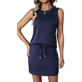 ATHMILE Two Piece Skirt Sets for Women Summer Beach Vacation Outfits Tennis Skirt Crew Neck Top Versatile Lounge Sets