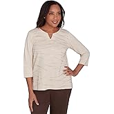 Alfred Dunner Women's Wine Country Abstract Cozy Split Neck Top